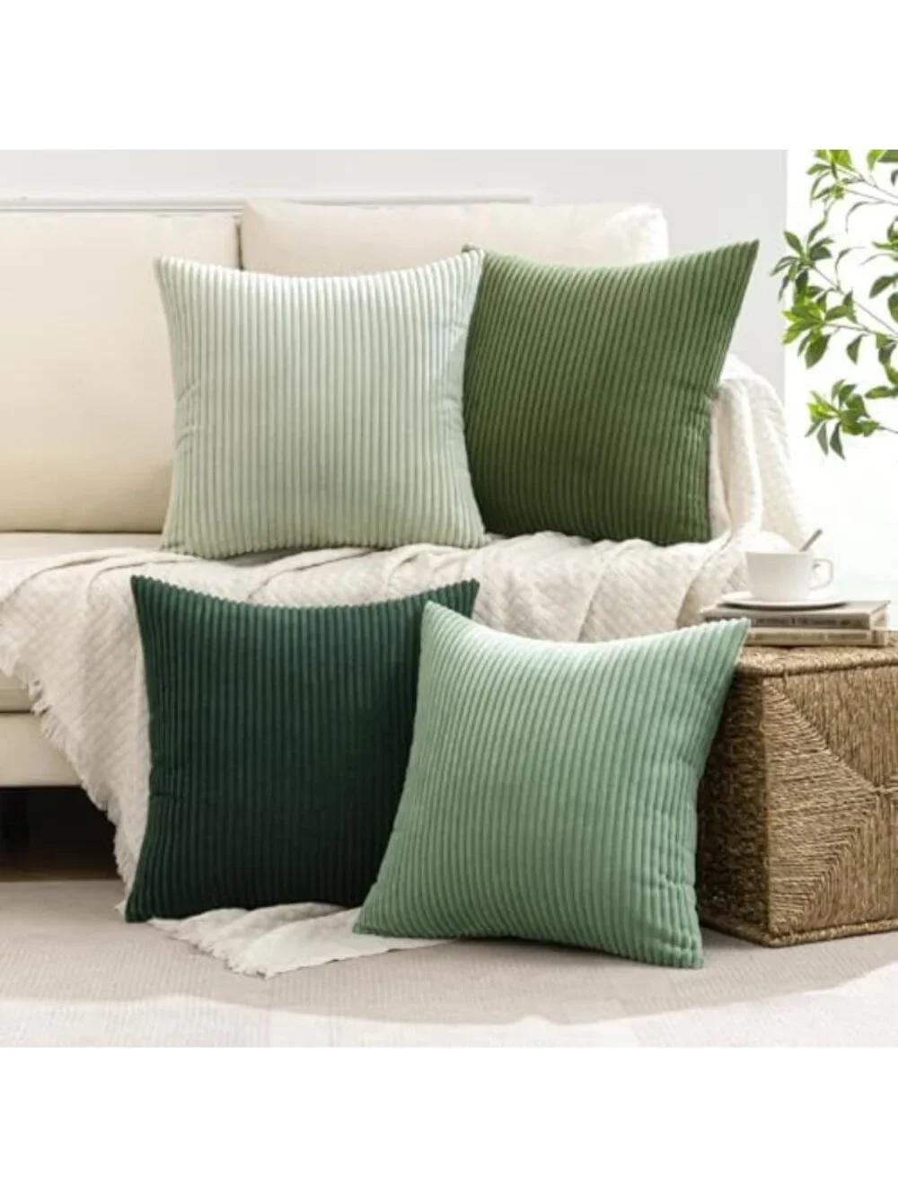 Soft Forest Green Corduroy Decorative Throw Pillow Covers 18x18 - Cozy Home
